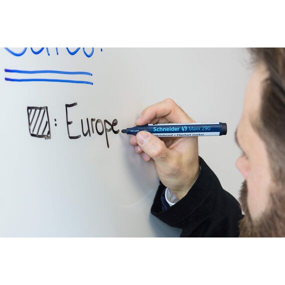 Schneider Maxx 290 Marker (für Whiteboards und Flipcharts, Rundspitze 2-3 mm Strichstärke, rückstandsfrei trocken abwischbar, hohe Qualität, kräftig und farbintensiv) Etui mit 4 Farben