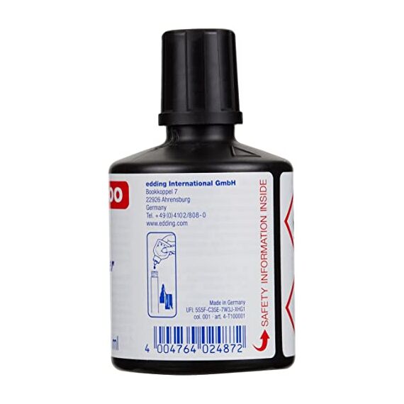 edding T 100 Nachfülltinte Permanentmarker - schwarz - 100ml - mit Tropfendosiersystem, zum schnellen Nachfüllen fast aller edding Permanentmarker