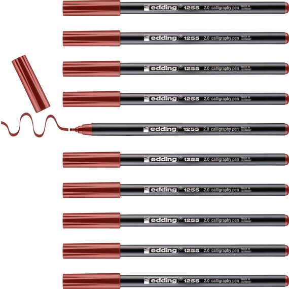 edding 1255 Kalligrafiestift - karmesin - 10 Stifte - Kalligrafiespitze 2 mm - Fasermaler für Papier, Holz, Terrakotta, Leinwand - für Anfänger, Hand-Lettering, Bullet Journal, Grußkarten, Tagebuch