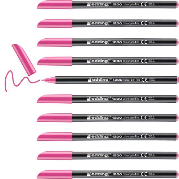 edding 1200 Fasermaler fein - pink - 10 Stifte - Rundspitze 1 mm - Filzstift zum Zeichnen und Schreiben - für Schule, Mandala