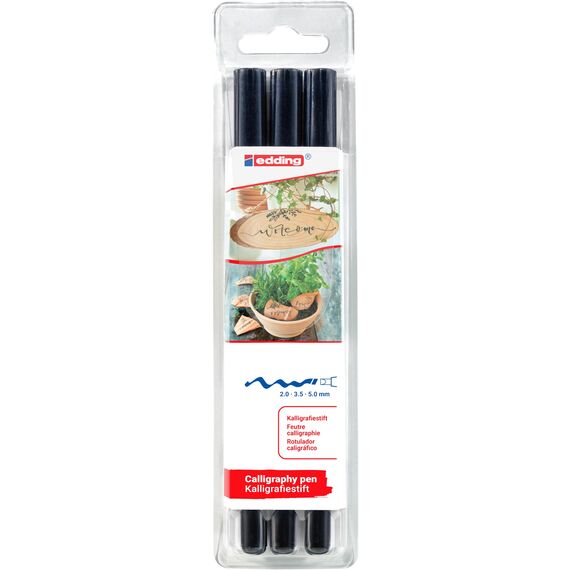 edding 1255 Kalligrafie-Stift - Farbe: schwarz 3x - Ideal für Kalligraphie und Lettering auf nahezu allen Oberflächen - Made in Germany (schwarz)