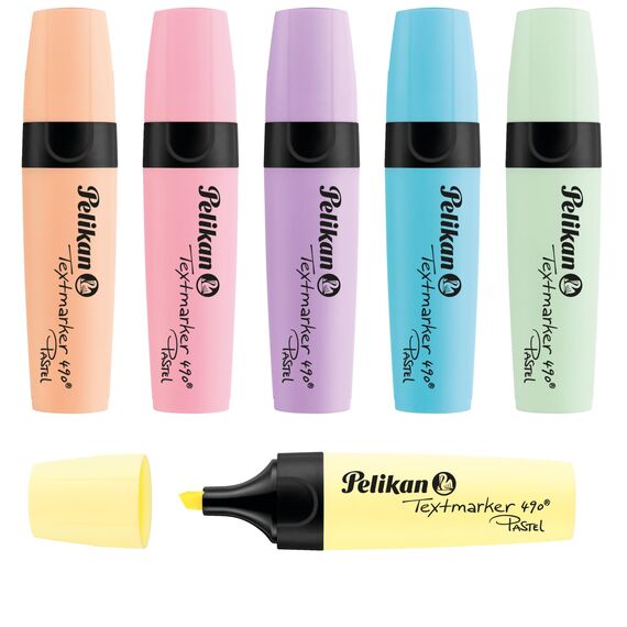 Pelikan Textmarker 490, 6 x Pastell-Farben, 6 Stück, mit Keilspitze