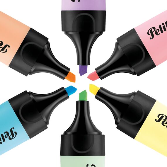 Pelikan Textmarker 490, 6 x Pastell-Farben, 6 Stück, mit Keilspitze