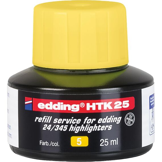 edding HTK 25 Nachfülltinte - gelb - 25 ml - mit Kapillarsystem, ideal zum sauberen und unkomplizierten Nachfüllen der edding Textmarker e-345 und e-24