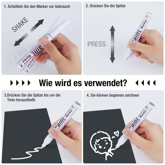 Permanent Marker Wasserfester Stift, 8 Weiß Wasserfeste Paint Marker Schnell Trocknender Wasserfeste Permanentmarker zum Steine Bemalen für Karton, Glass Holz, Metall, Keramik Tassen,Lackmarker