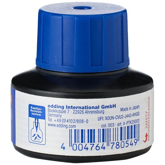 edding PTK 25 Nachfülltinte - blau - 25 ml - mit Kapillarsystem, ideal zum sauberen und unkomplizierten Nachfüllen von fast allen edding Brilliant Papiermarkern.