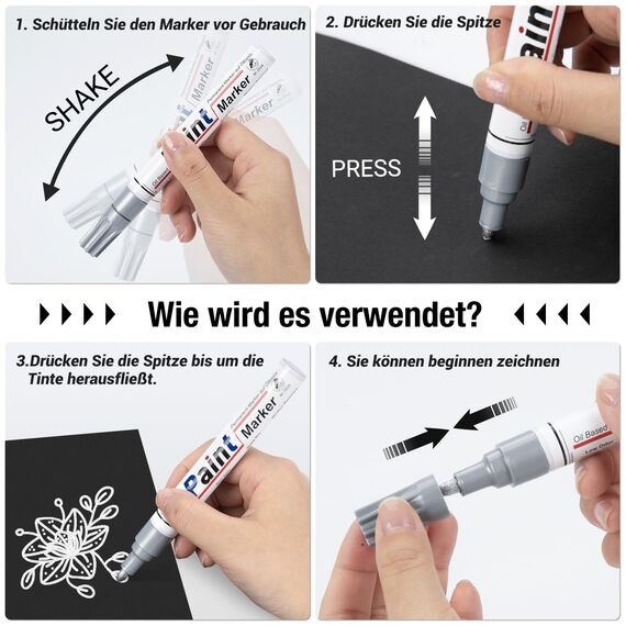 STANBLUE Permanent Marker Wasserfester Stift, 8 Silber Stark Deckend Paint Marker Schnell Trocknender Permanentmarker zum Steine Bemalen für Karton, Glas Holz, Metall, Kunststoff, Papier, Lackstift