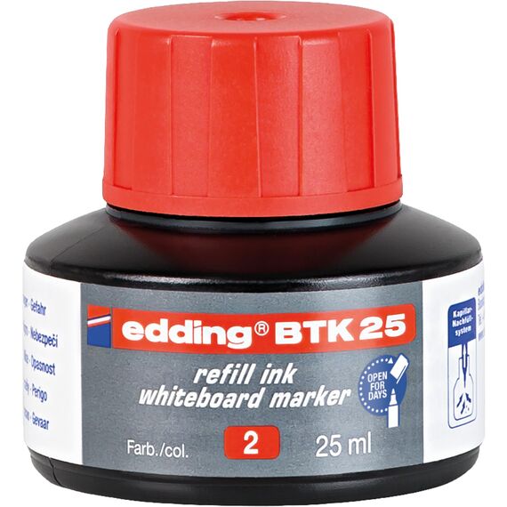 edding BTK 25 Nachfülltinte Whiteboardmarker - rot - 25 ml - mit Tropfendosiersystem, zum schnellen Nachfüllen fast aller edding Whiteboardmarker