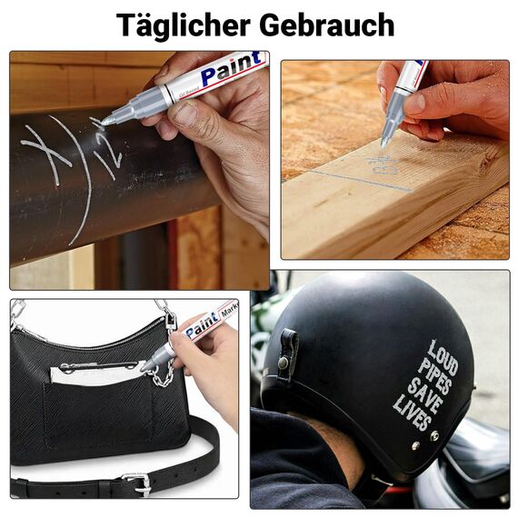 STANBLUE Permanent Marker Wasserfester Stift, 8 Silber Stark Deckend Paint Marker Schnell Trocknender Permanentmarker zum Steine Bemalen für Karton, Glas Holz, Metall, Kunststoff, Papier, Lackstift