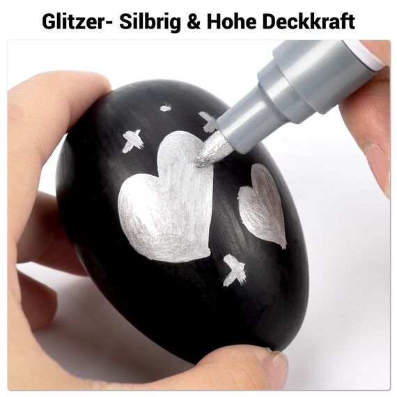 STANBLUE Permanent Marker Wasserfester Stift, 8 Silber Stark Deckend Paint Marker Schnell Trocknender Permanentmarker zum Steine Bemalen für Karton, Glas Holz, Metall, Kunststoff, Papier, Lackstift