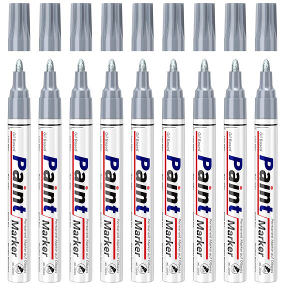 STANBLUE Permanent Marker Wasserfester Stift, 8 Silber Stark Deckend Paint Marker Schnell Trocknender Permanentmarker zum Steine Bemalen für Karton, Glas Holz, Metall, Kunststoff, Papier, Lackstift