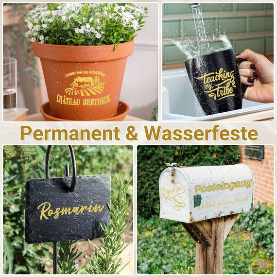 Permanent Marker Wasserfester Stift, 8 Gold Stark Deckend Paint Marker Schnell Trocknender Wasserfeste Permanentmarker zum Steine Bemalen für Karton, Glas Holz, Metall, Kunststoff, Papier, Lackstift