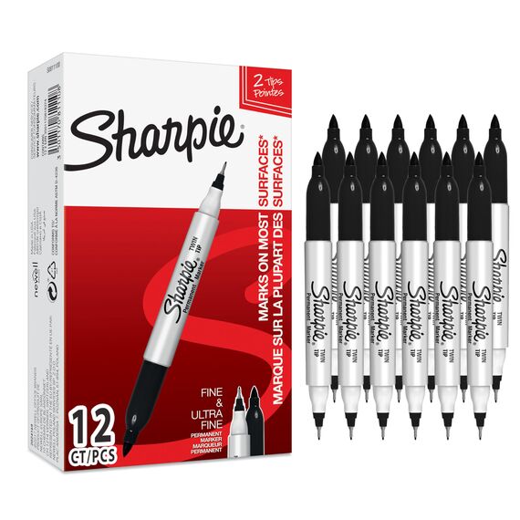 Sharpie Doppelseitiger Permanent Marker | Marker Stifte mit Doppelspitze (Fein & ultrafein) | schwarz | 12 Stück Market Set
