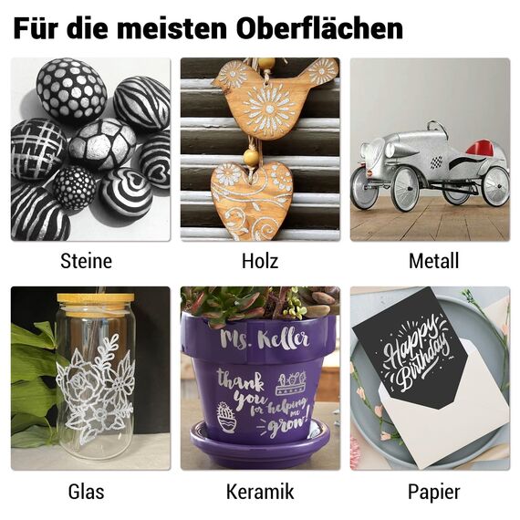 STANBLUE Permanent Marker Wasserfester Stift, 8 Silber Stark Deckend Paint Marker Schnell Trocknender Permanentmarker zum Steine Bemalen für Karton, Glas Holz, Metall, Kunststoff, Papier, Lackstift