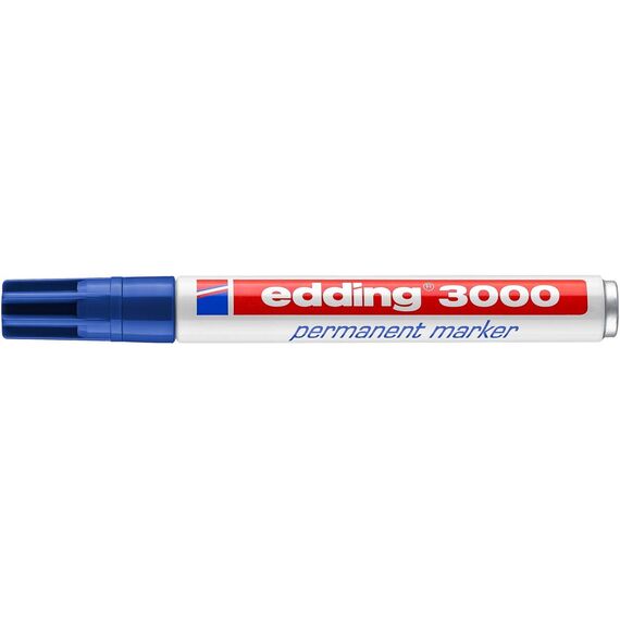 edding 3000 Permanentmarker - blau - 4 Stifte - Rund-Spitze 1,5-3 mm - schnell trocknender Permanent Marker - wasserfest, wischfest - für Karton, Kunststoff, Holz, Metall - Universalmarker