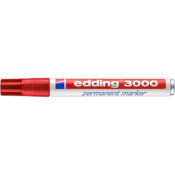edding 3000 Permanentmarker - rot - 4 Stifte - Rund-Spitze 1,5-3 mm - schnell trocknender Permanent Marker - wasserfest, wischfest - für Karton, Kunststoff, Holz, Metall - Universalmarker