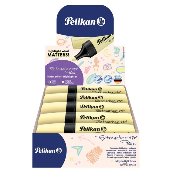 Pelikan Textmarker 490, 10 x Pastell-Gelb, 10 Stück, mit Keilspitze