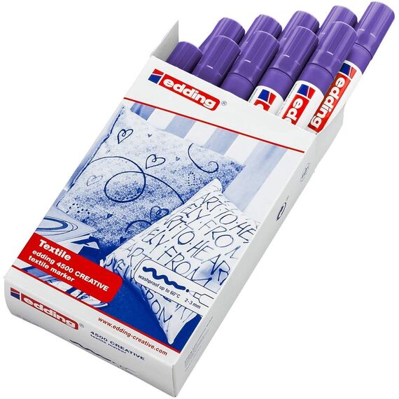 edding 4500 Textilmarker - neon-violett - 10 Stück - Rundspitze 2-3 mm - Textilstifte waschmaschinenfest (60 °C) zum Stoff bemalen - Stoffmalstift