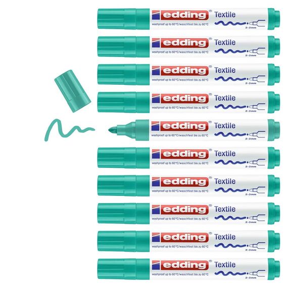 edding 4500 Textilmarker - blass-grün - 10 Stück - Rundspitze 2-3 mm - Textilstifte waschmaschinenfest (60 °C) zum Stoff bemalen - Stoffmalstift