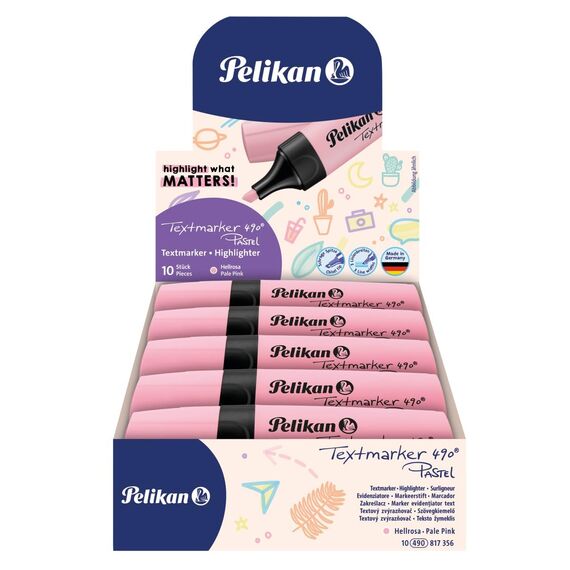 Pelikan Textmarker 490, 10 x Pastell-Rosa, 10 Stück, mit Keilspitze