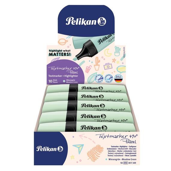 Pelikan Textmarker 490, 10 x Pastell-Grün, 10 Stück, mit Keilspitze
