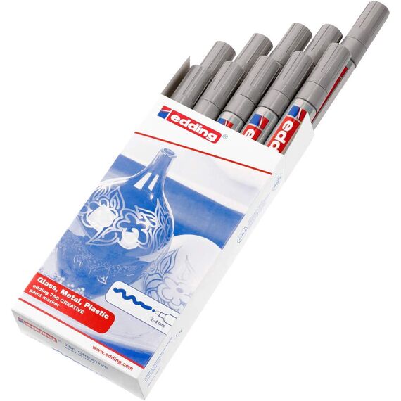 edding 750 Glanzlackmarker - silber - 10 Lackmarker - Rundspitze 2-4 mm - Lackstift für Glas, Stein, Holz, Kunststoff und Papier - wasserfest, stark deckend
