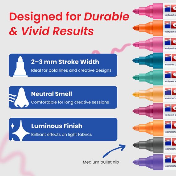 edding 4500 Textilmarker - 10 Farben im Set (Trend) - Rundspitze 2-3 mm - Textilstifte waschmaschinenfest (60 °C) zum Stoff bemalen - Stoffmalstift