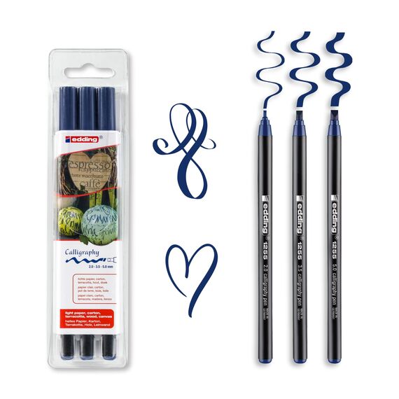 edding 4-1255-3-001 Kalligrafie-Stift, schwarz sortiert (3er Etui Kalligraphiemarker, blau)