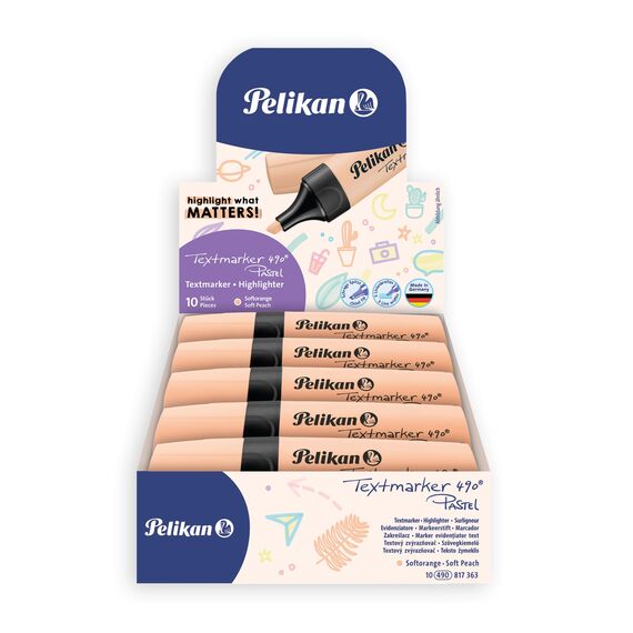 Pelikan Textmarker 490, 10 x Pastell-Orange, 10 Stück, mit Keilspitze