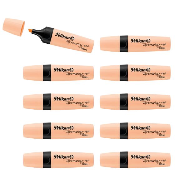 Pelikan Textmarker 490, 10 x Pastell-Orange, 10 Stück, mit Keilspitze