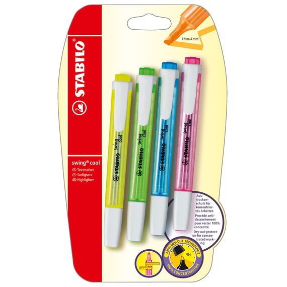 STABILO - Textmarker - swing cool - 4er Pack - grün, gelb, blau, pink