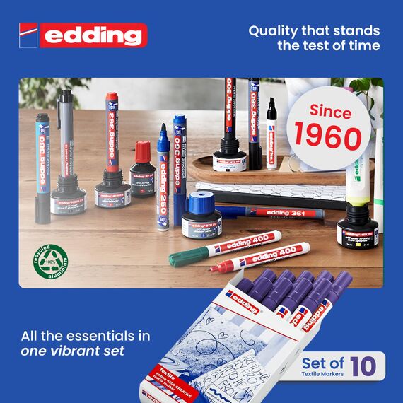 edding 4500 Textilmarker - violett - 10 Stück - Rundspitze 2-3 mm - Textilstifte waschmaschinenfest (60 °C) zum Stoff bemalen - Stoffmalstift