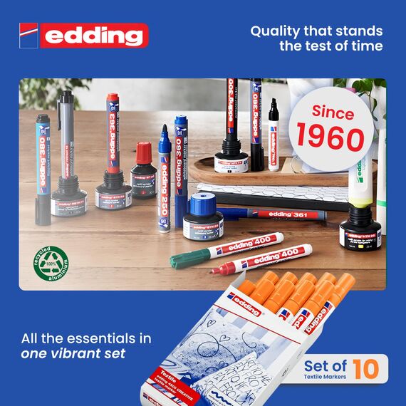 edding 4500 Textilmarker - neon-orange - 10 Stück - Rundspitze 2-3 mm - Textilstifte waschmaschinenfest (60 °C) zum Stoff bemalen - Stoffmalstift