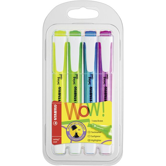 STABILO - Textmarker - swing cool - 4er Pack - gelb, grün, blau, pink