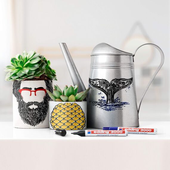 edding 3000 Permanentmarker - blau - 4 Stifte - Rund-Spitze 1,5-3 mm - schnell trocknender Permanent Marker - wasserfest, wischfest - für Karton, Kunststoff, Holz, Metall - Universalmarker