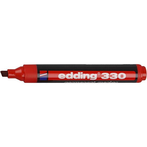 edding 330 Permanentmarker - rot - 10 Stifte - Keil-Spitze 1-5 mm - wasserfest, schnell-trocknend - wischfest - für Karton, Kunststoff, Glas, Holz, Metall, Glas