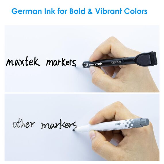 maxtek Magnetische Whiteboard Marker, 12 Schwarz Stifte Abwischbar mit Radiergummi, Feinspitze 1–2 mm Linienbreite, Folienstifte für Zuhause, Schule & Büro (12 Stück)
