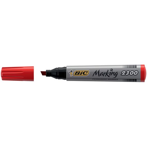 BIC Marking 2300 Permanent Marker, in Rot, 12er Pack, Wasserfester Stift auch für Karton, Plastik und Holz, Strichstärke: 3,7 bis 5,5 mm