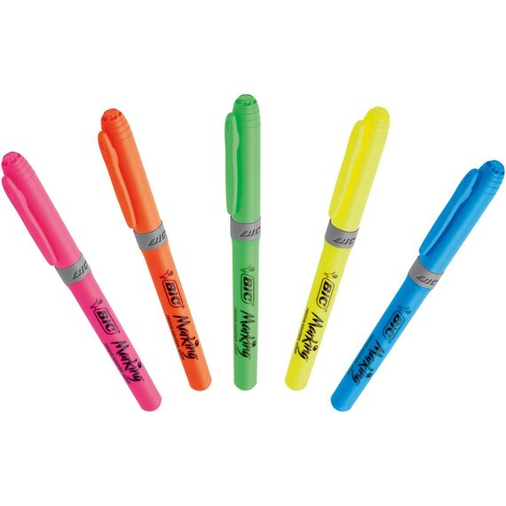 BIC 896055 Textmarker Highlighter Grip, Keilspitze, 5er Etui, farblich sortiert (Packung mit 2)