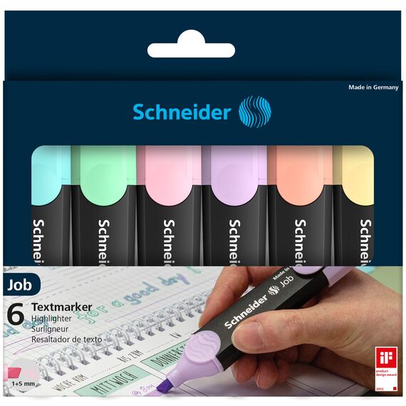 Schneider Job 150 Pastell Textmarker (türkis, mint, flieder, rosé, pfirsich, vanille) 6er Etui (Packung mit 2)
