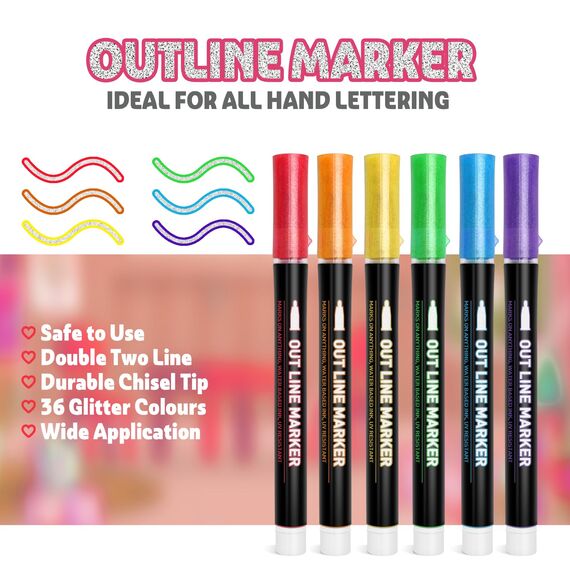 Lenski Geschenke für Mädchen, Glitzerstifte Magische Stifte Kinder Adventskalender Füllung Mädchen Geschenke 4-12 Jahre, 36 Outline Stifte Zauberstifte Metallic für Scrapbooking, Bastelset Kinder