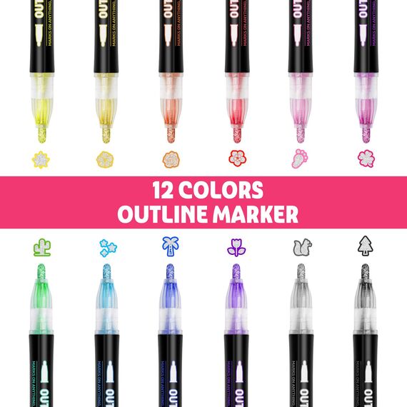 Lenski Ostergeschenke Kinder, Oster Basteln Kinder, Geschenke für Mädchen Geschenke 4-12 Jahre, 12 Glitzerstifte Magische Stifte Metallic Outline Marker Zauberstifte Basteln