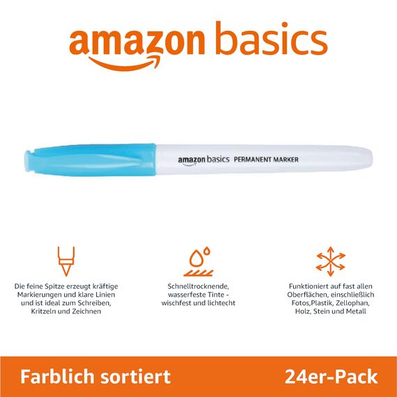 Amazon Basics Permanent Marker, 24 Stück, 1er-Packung, Sortiert