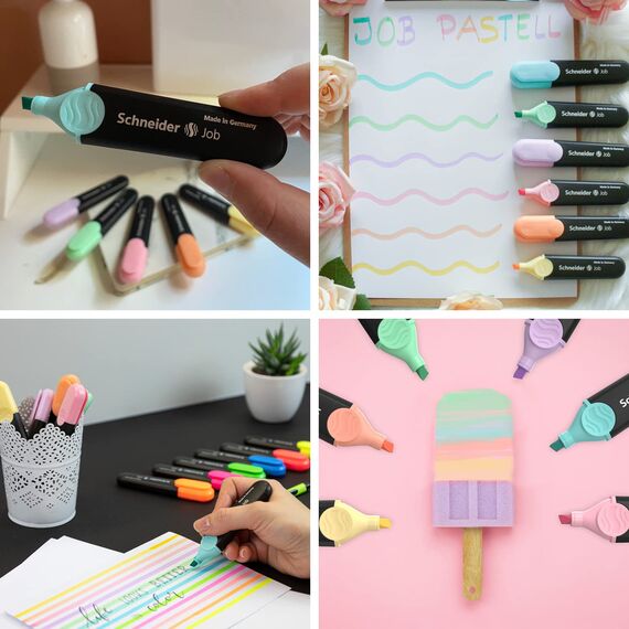 Schneider Job 150 Pastell Textmarker (türkis, mint, flieder, rosé, pfirsich, vanille) 6er Etui (Packung mit 2)