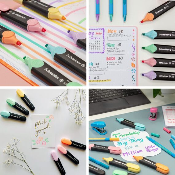 Schneider Job 150 Pastell Textmarker (türkis, mint, flieder, rosé, pfirsich, vanille) 6er Etui (Packung mit 2)