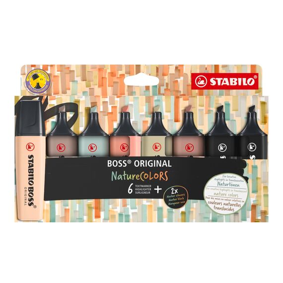 STABILO - Textmarker - BOSS ORIGINAL NatureCOLORS - 8er Pack - beige, warmgrau, grünerde, siena, schlammgrün, umbra, 2x schwarz