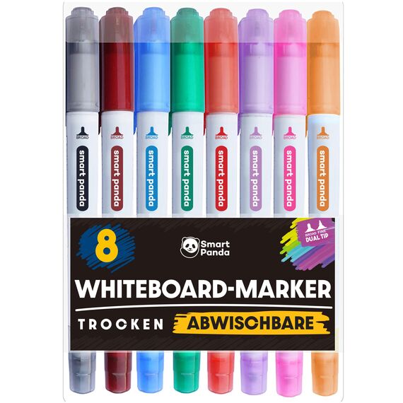Whiteboard Marker von SmartPanda – Whiteboard Stifte, Folienstift Abwischbar - Doppelspitze, Medium und Fein – Abwischbare Stifte, non Permanent Marker, Whiteboardmarker – 8 Set