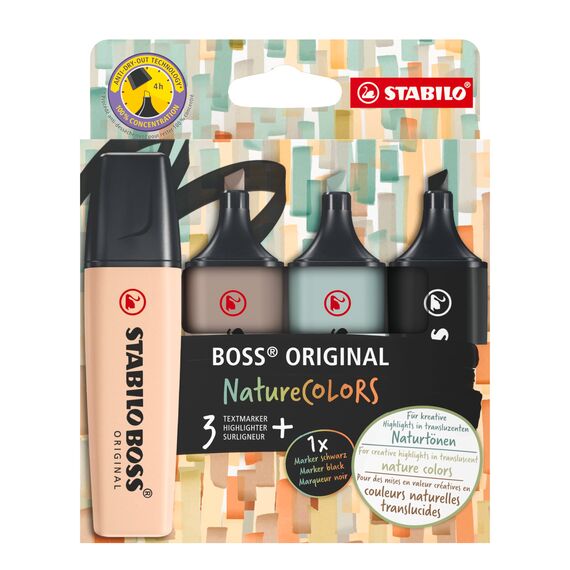 STABILO - Textmarker - BOSS ORIGINAL NatureCOLORS - 4er Pack - beige, warmgrau, grünerde, schwarz
