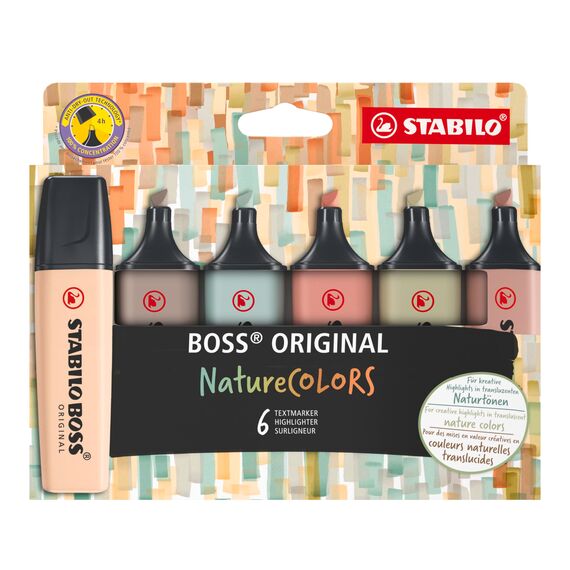 STABILO - Textmarker - BOSS ORIGINAL NatureCOLORS - 6er Pack - beige, warmgrau, grünerde, siena, schlammgrün, umbra