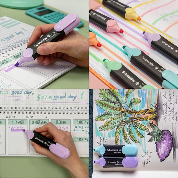 Schneider Job 150 Pastell Textmarker (aus recyceltem Kunststoff, ausgezeichnet mit Der blaue Engel) 6er Etui sortiert